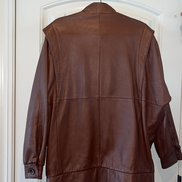 VINTAGE dark brown leather bomber jacket coat button up XL USA unisex - Picture 10 of 13